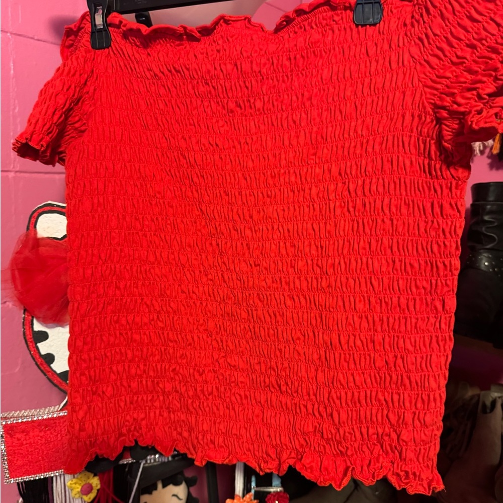 Women's Red Smocked Top